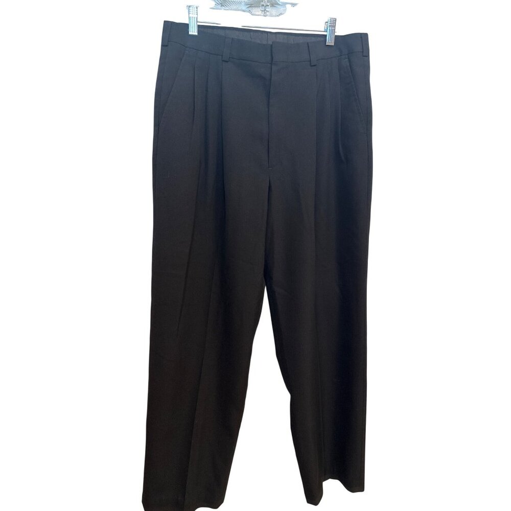 City Streets Men's Black Pleated Custom Fit Dress Pants W34 L34 Wool Blend